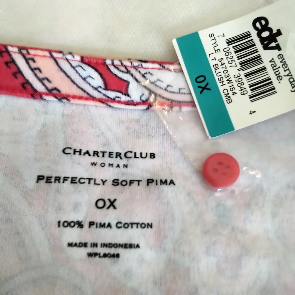 Charter Club Pima Cotton Top NWT XL 0X - Picture 3 of 4